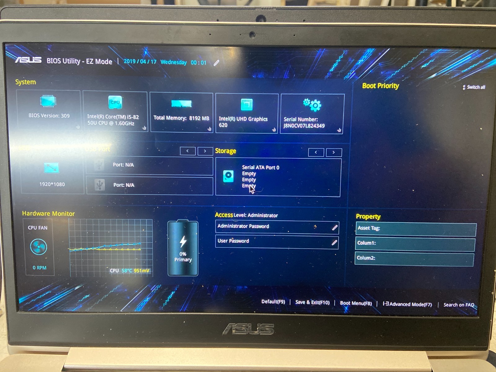 Asus Zenbook UX331U Intel Core i5-8250u 1.6GHz 8GB NO HDD