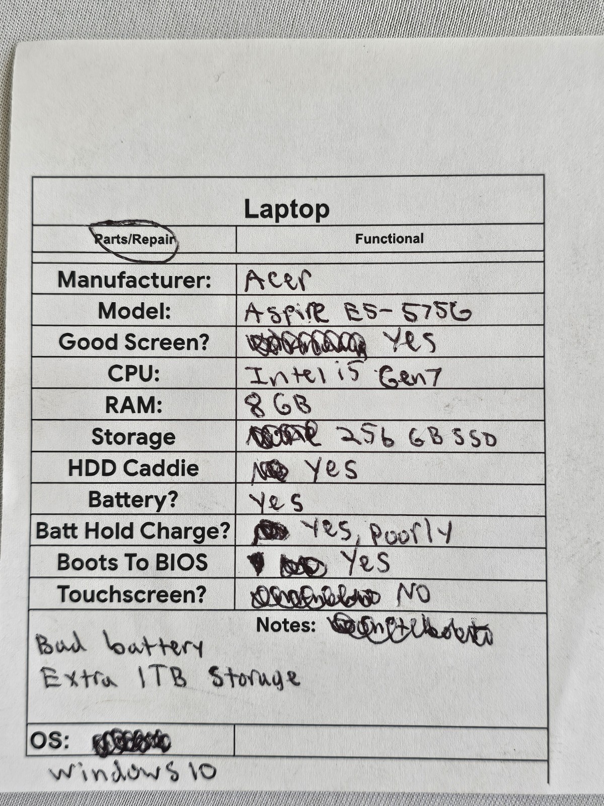 Acer Aspire E5-575G Laptop – Intel i5 Gen 7 – 8GB RAM – 256GB SSD BAD BATT READ