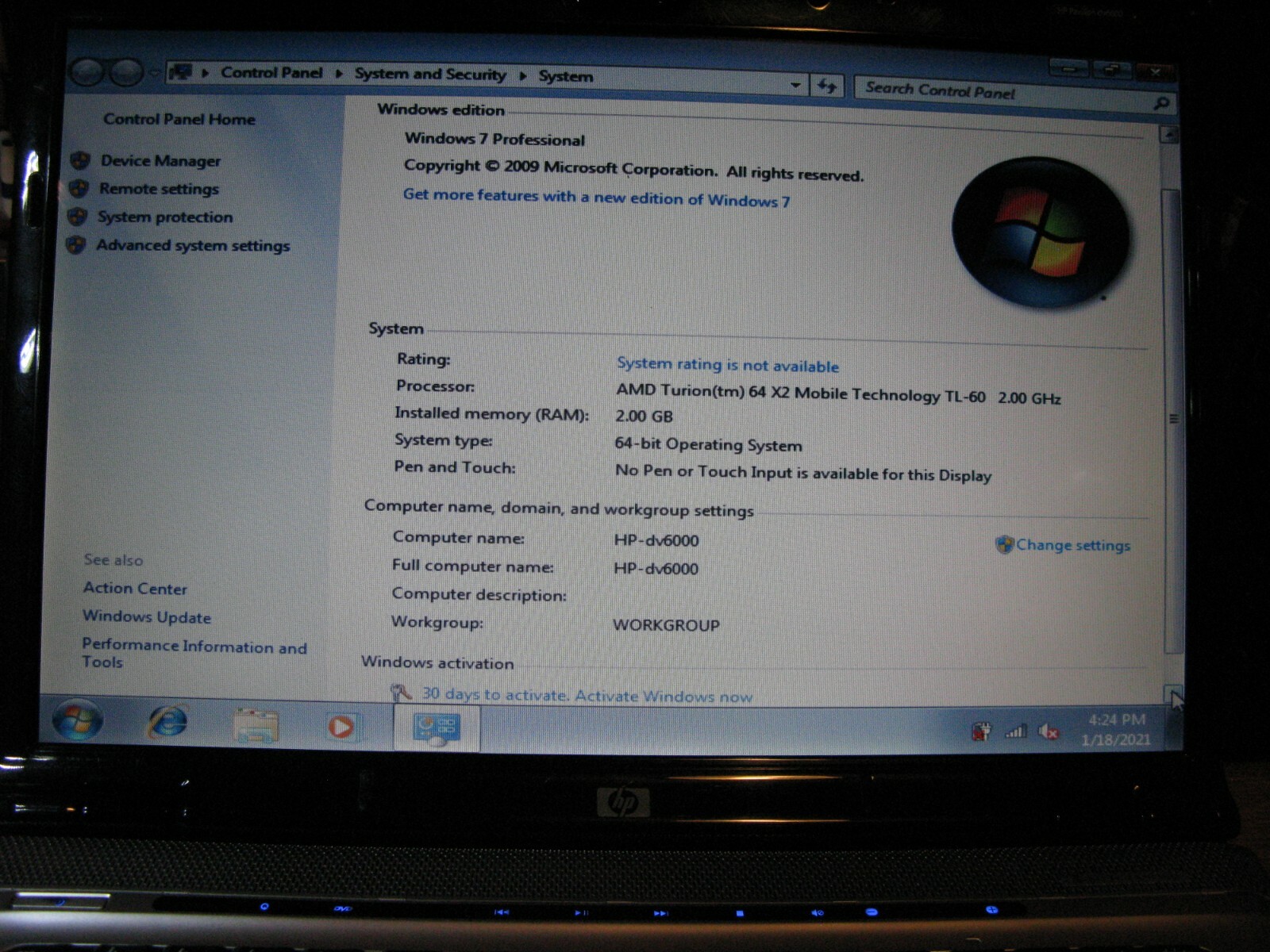 Enterteiment laptop HP Pavilion dv6748us (120GB, AMD Turion 64 X2, 2.00GHz, 2GB)