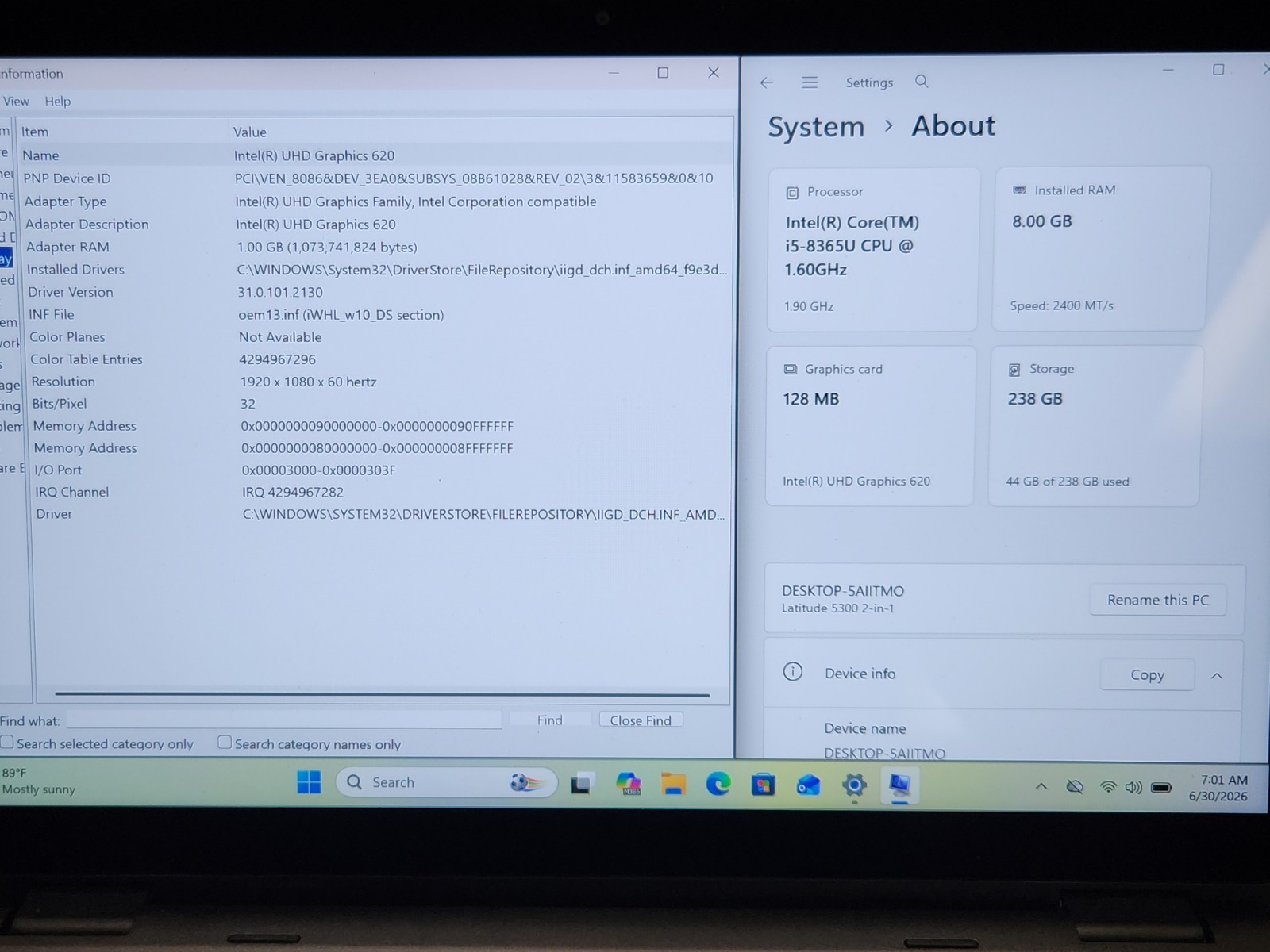 Dell Latitude 5300 2-in-1 TOUCH i5-8365U 1.60GHz 8GB 256GB NVMe Win11Pro