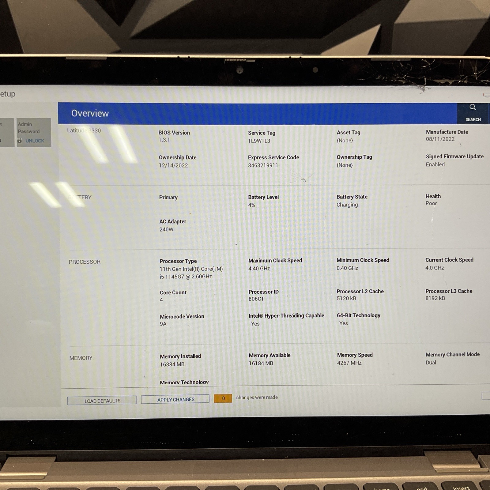 Dell Latitude 3330 / i5 11th Gen / 16GB RAM / BIOS Locked / Cracked Screen / C15