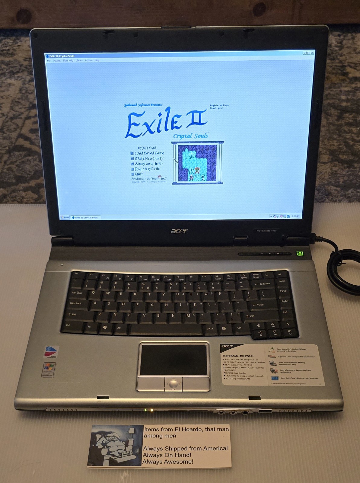 Acer Travelmate 4062 WLCi Laptop 1GB Ram 80GB HDD 1.73 Ghz Pentium M Win XP DVD
