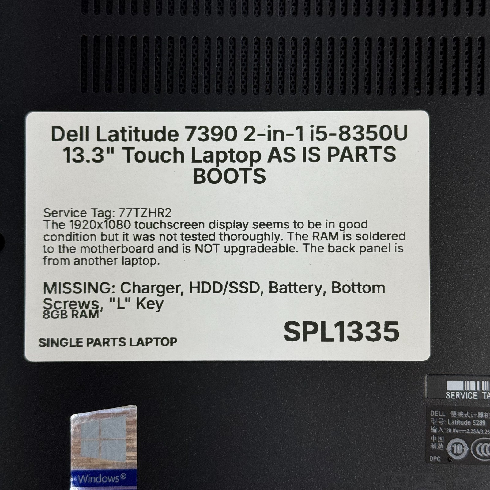 Dell Latitude 7390 2-in-1 i5-8350U 13.3″ Touch Laptop AS IS PARTS BOOTS INCOMPLT