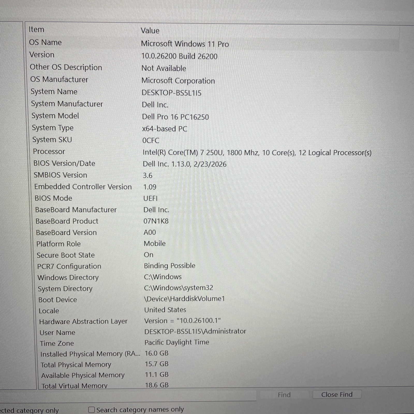 Dell Pro 16″ PC16250 Ultra 7 250U 16GB 512GB SSD W11P