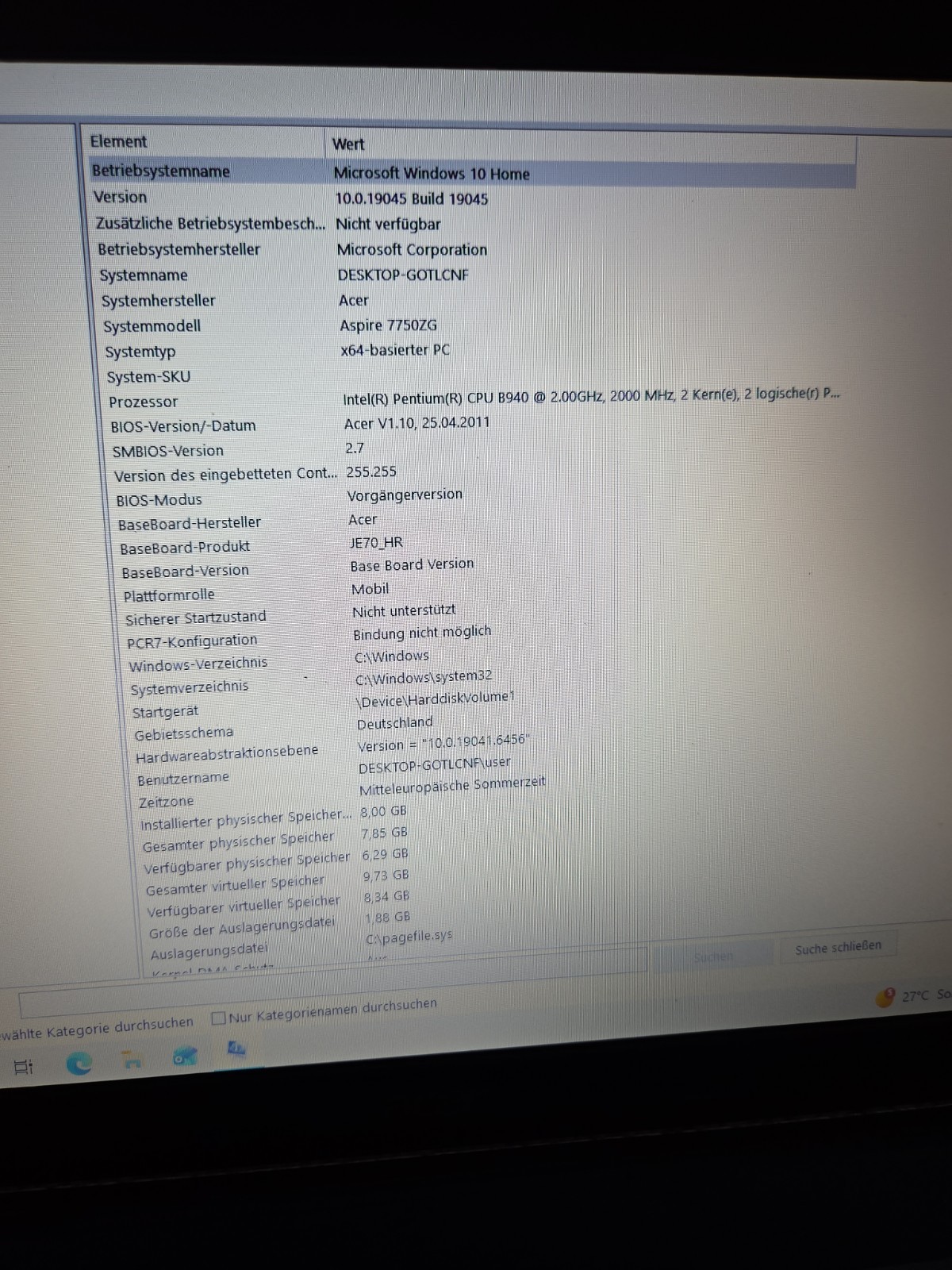 Acer Aspire 7750ZG 17.3 inch 8GB RAM 120GB SSD Radeon HD 6650M Windows 10
