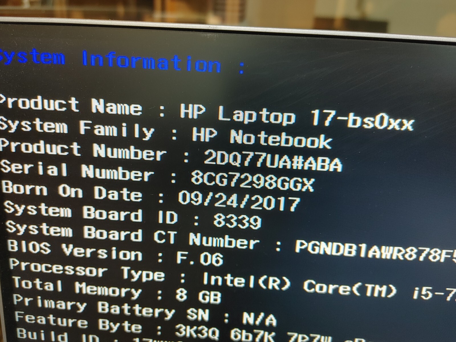 Hp Laptop 17-bs0xx Core i5-7200U@2.50GHz, 8GB RAM , NO HD ( Selling Motherboard)