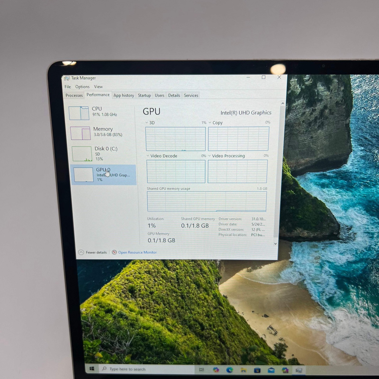 Microsoft Surface Laptop Go 1943 2020 12-inch Core i5 4GB RAM 64GB Silver