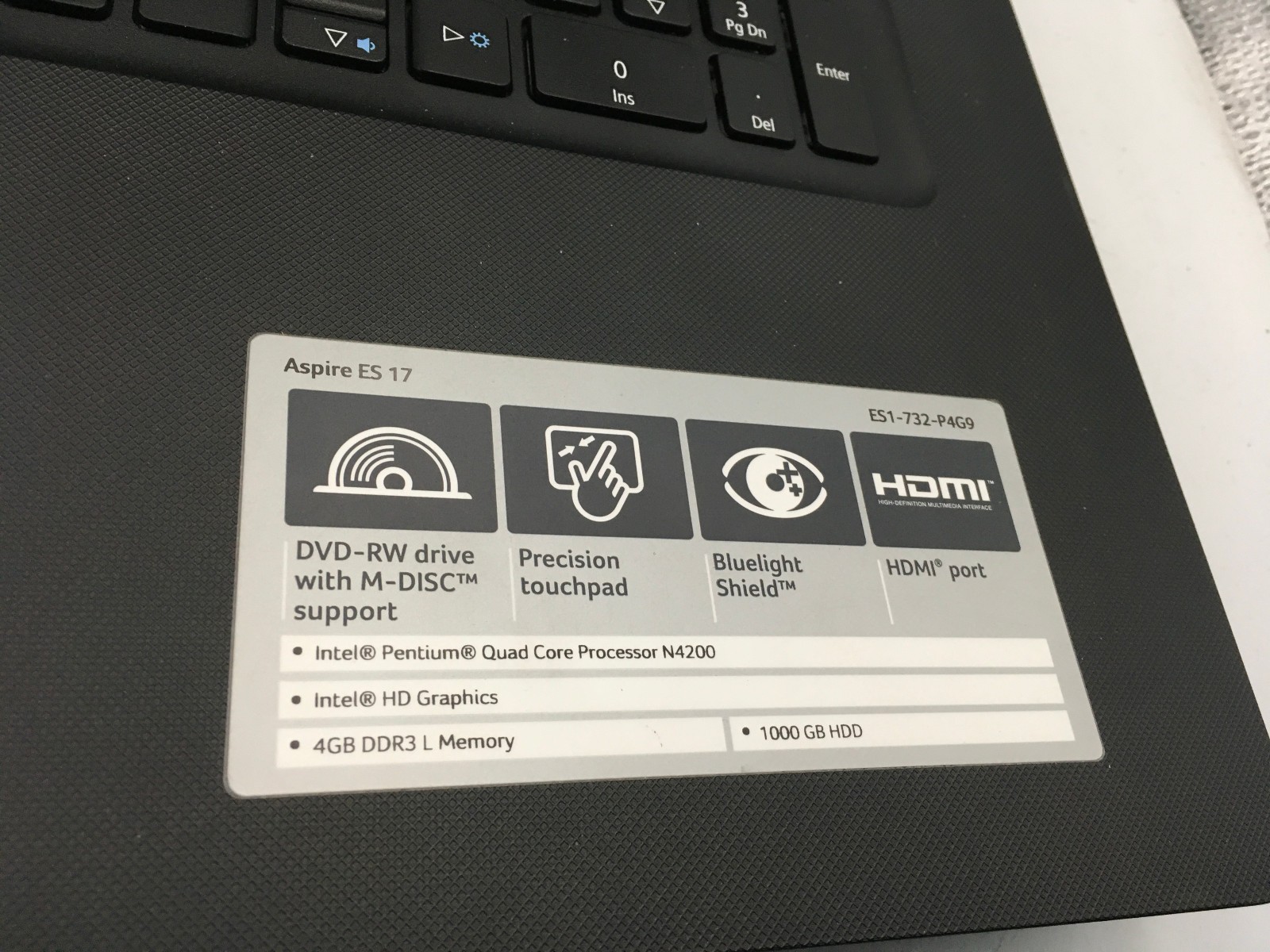 ACER ASPIRE ES1-732 – FOR PARTS/REPAIR – INTEL PENTIUM N4200 – NO RAM – READ -BB