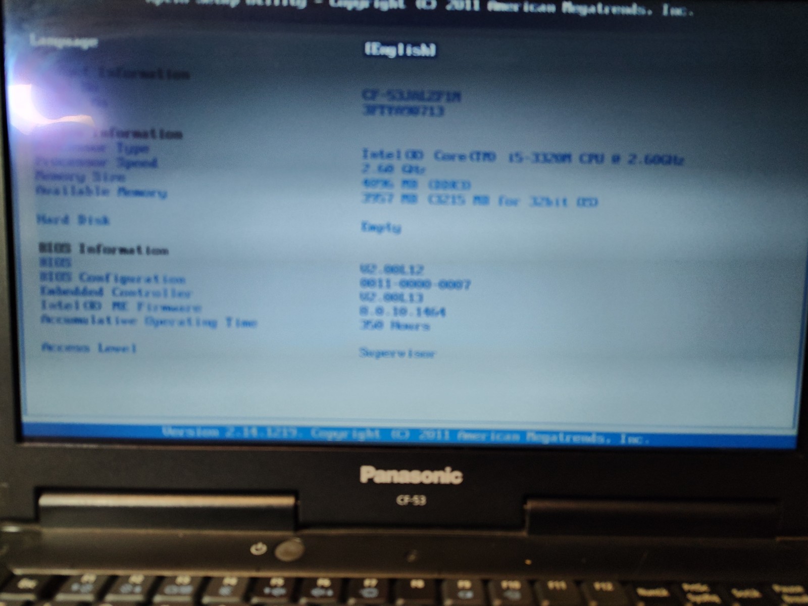Panasonic Toughbook Laptop Computer CF53 i5 Processor 4GB RAM (no HD or OS)