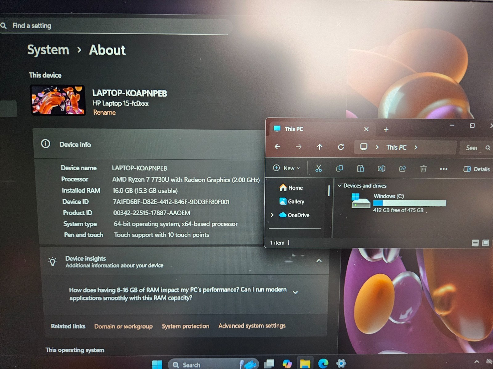 HP 15-fc0047wm 15.6″ Touch AMD Ryzen 7 7730U 16GB 512GB Minor Screen Issues READ