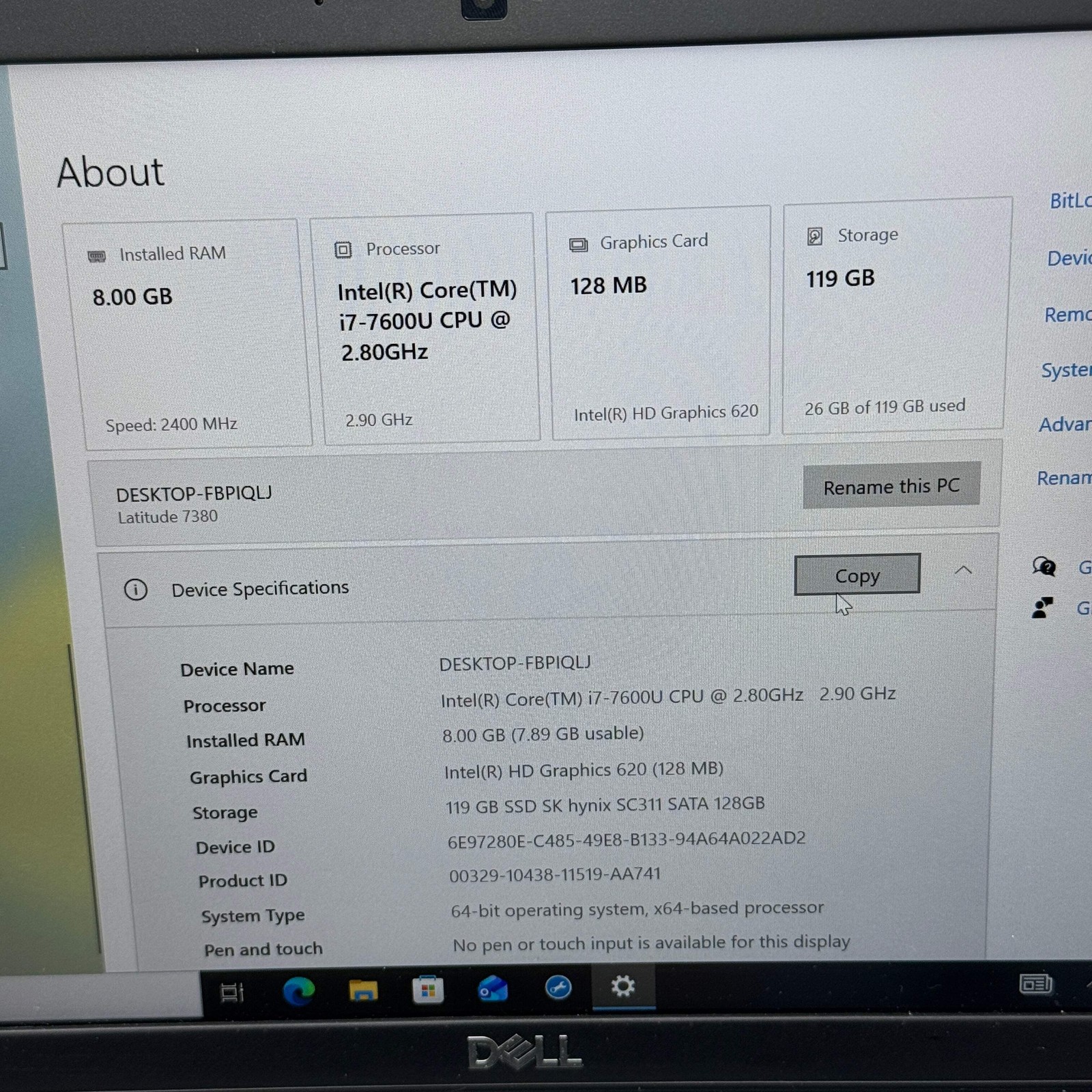 Dell Latitude 7380 13.3″ i7-7600U 2.8GHz 8GB RAM 128GB SSD