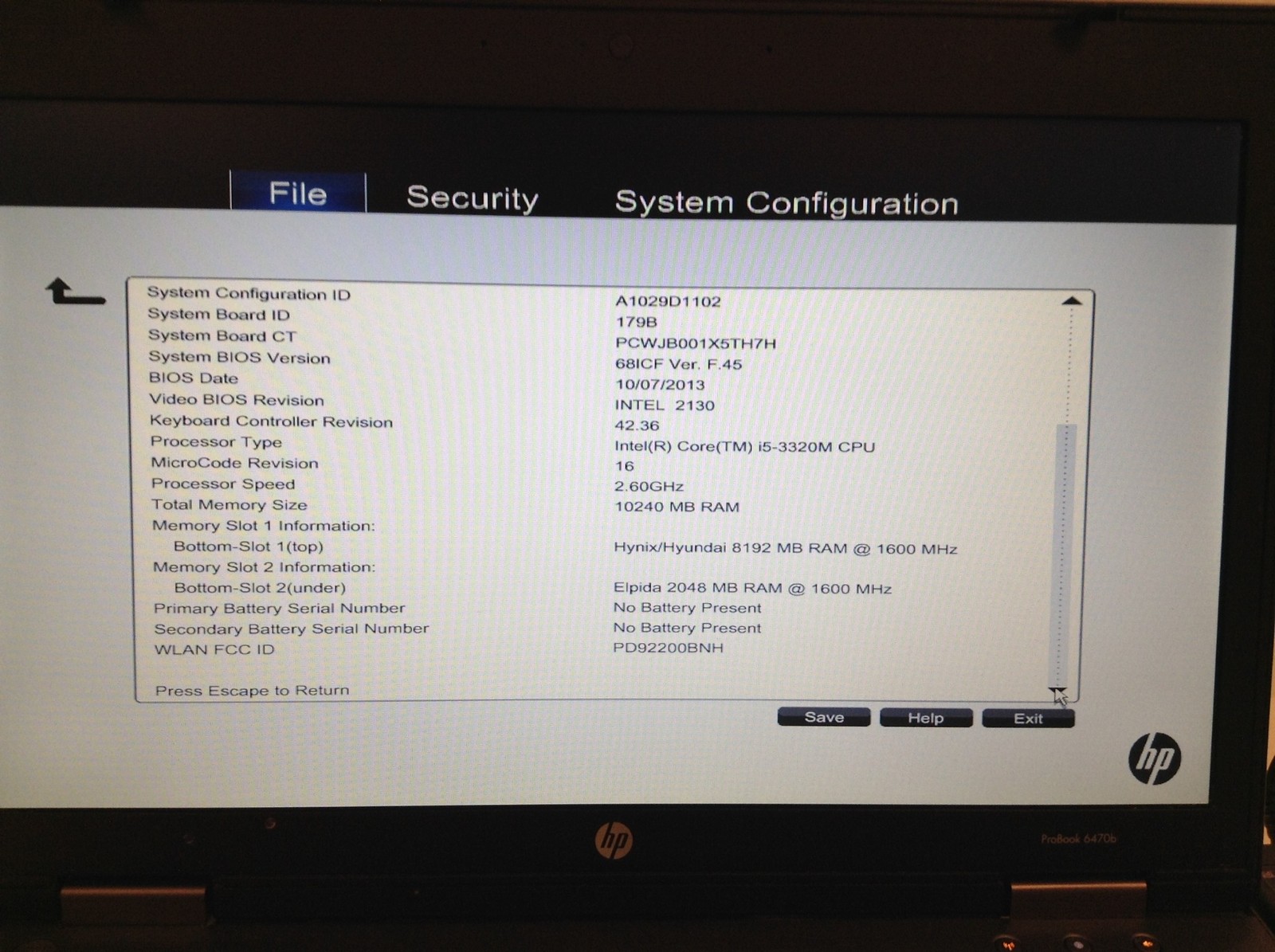 Hp ProBook 6470B i5 3320M 2.60Ghz 3rd Gen 14” Laptop,320GB,10GB,DVDRW,AC,NoBatt