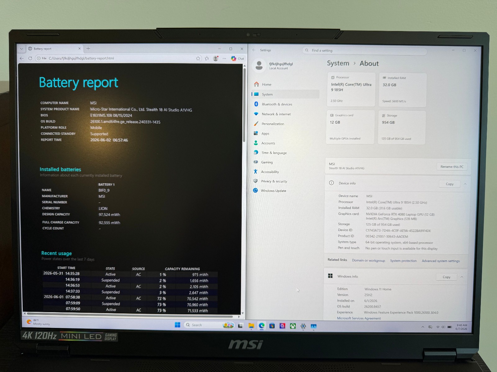 MSI Stealth AI 18 18″ Core Ultra 9 2.5GHz 32GB RAM 1TB SSD GeForce RTX 4080 E
