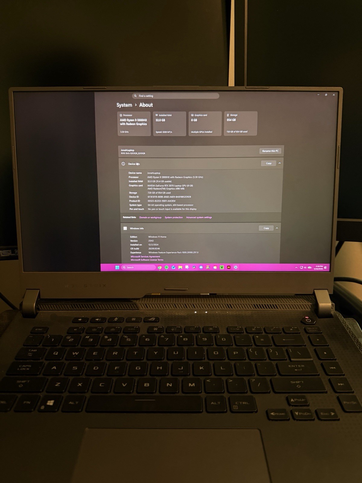 ASUS ROG Strix G513QR Gaming Laptop Ryzen 9 32GB 1000 GB SSD RTX 3070 Win11