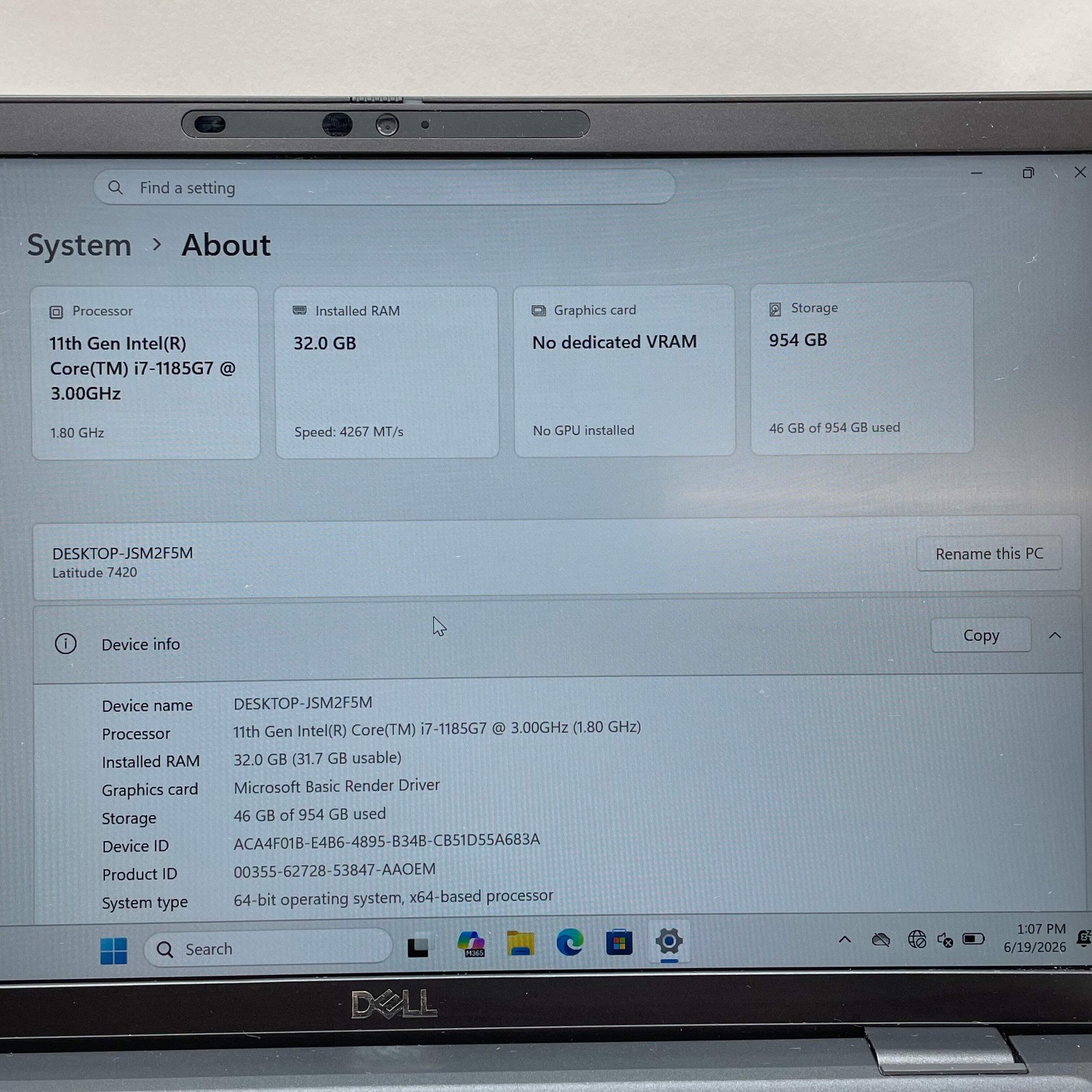 Dell Latitude 7420 14″ i7-1185G7 3.0GHz 32GB RAM 1TB SSD