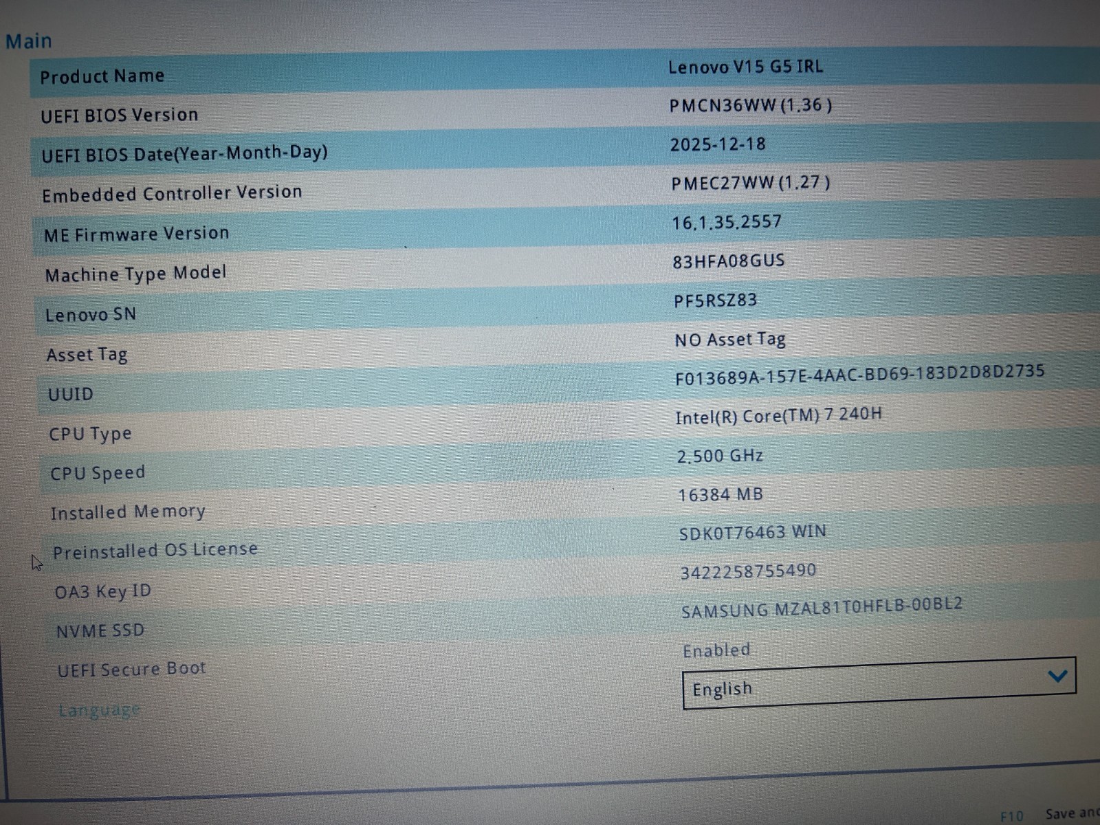 Lenovo V15 G5 IRL, Intel Core 7 240H, 2.50 GHz, 16 GB RAM, 1 TB NVMe SSD