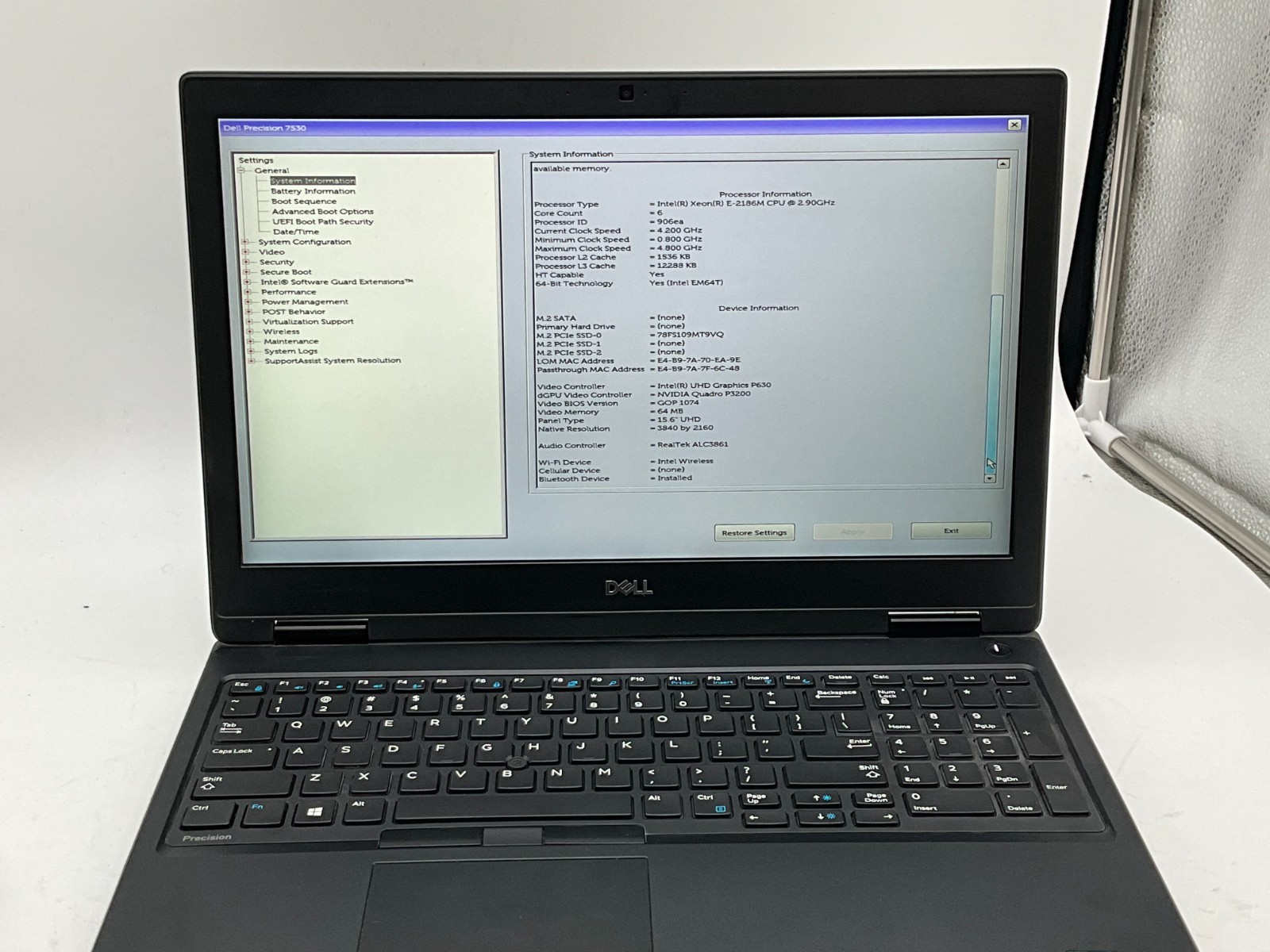 DELL Precision 7530 Xeon(R) E-2186M 32GB 1tb p3200 15.6″ LAPTOP JMDP6S2