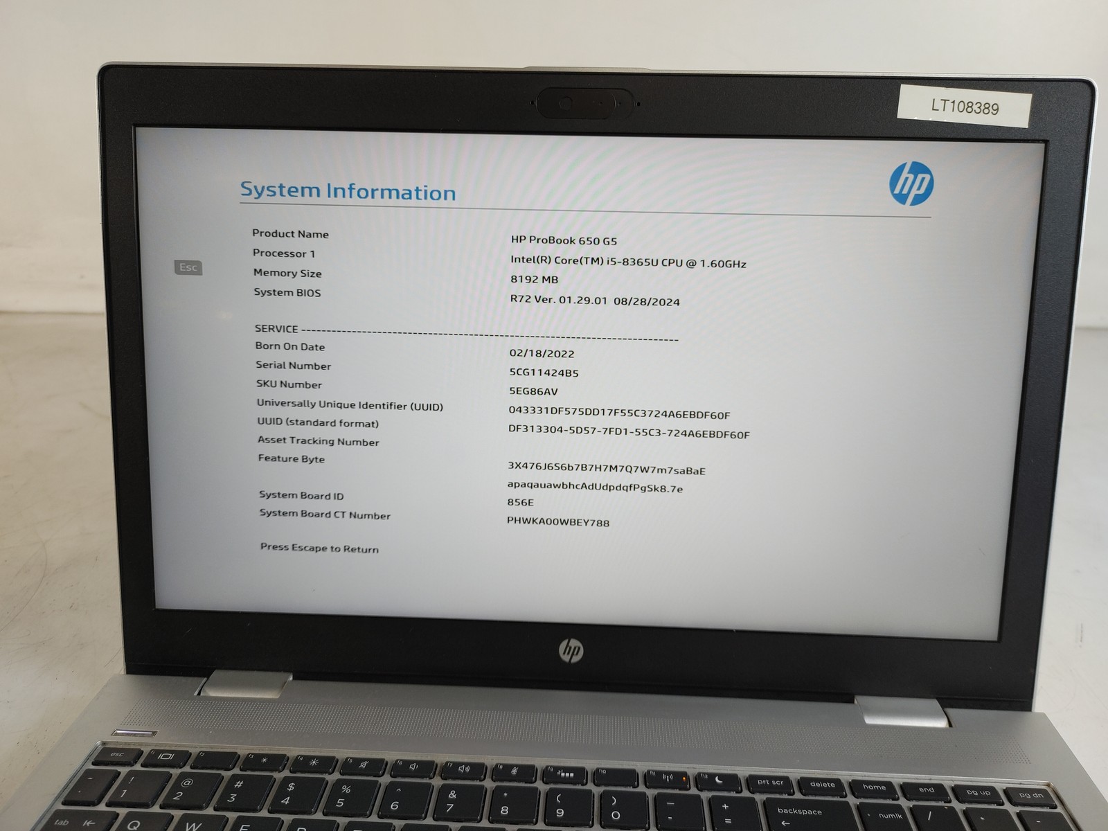 HP ProBook 650 G5 Core i5-8365U 1.60 GHz 16 GB DDR4 No HDD