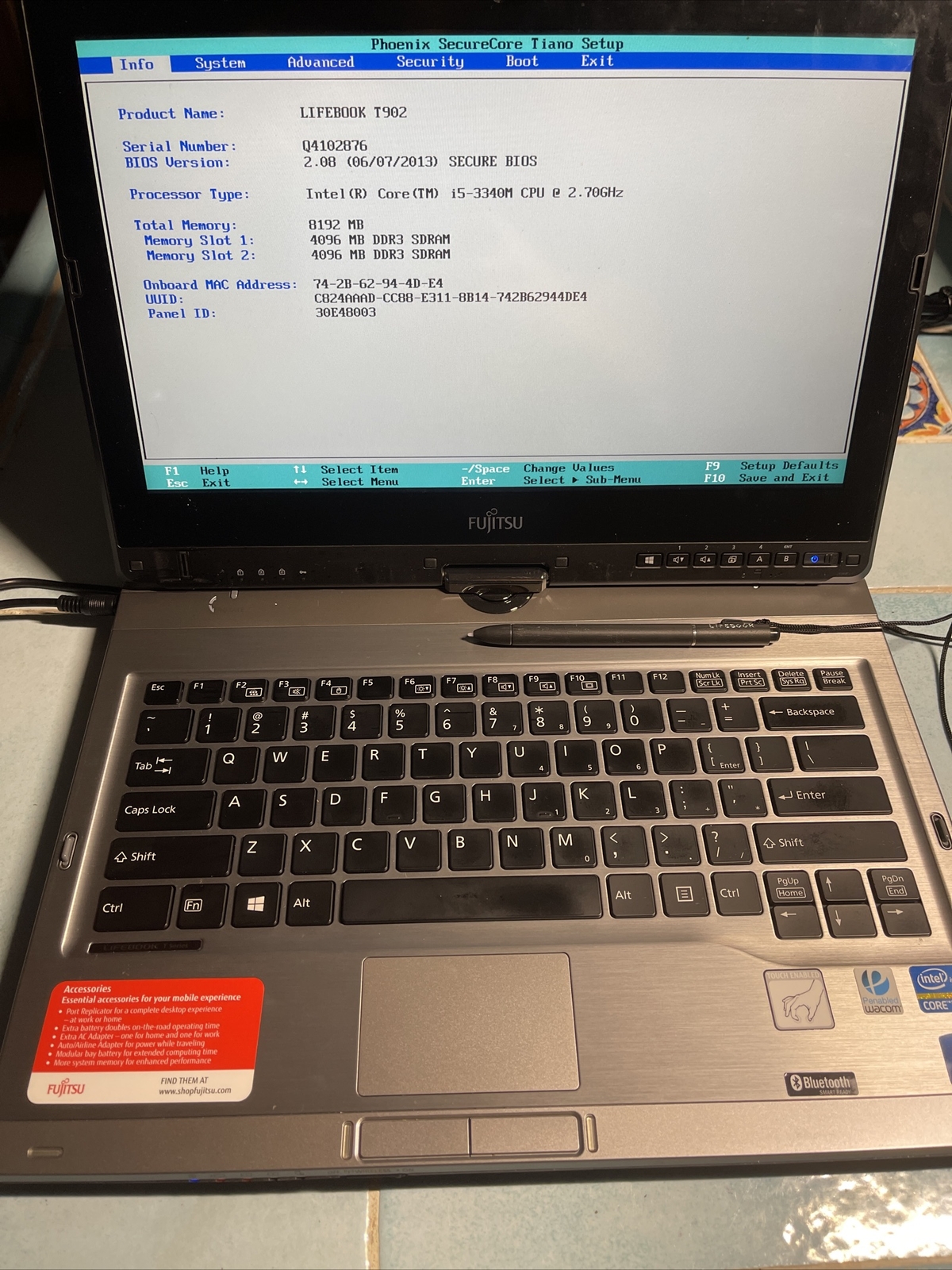 FUJITSU LIFEBOOK T902 CORE i5 2.7GHz 8GB RAM TOUCH No HDD