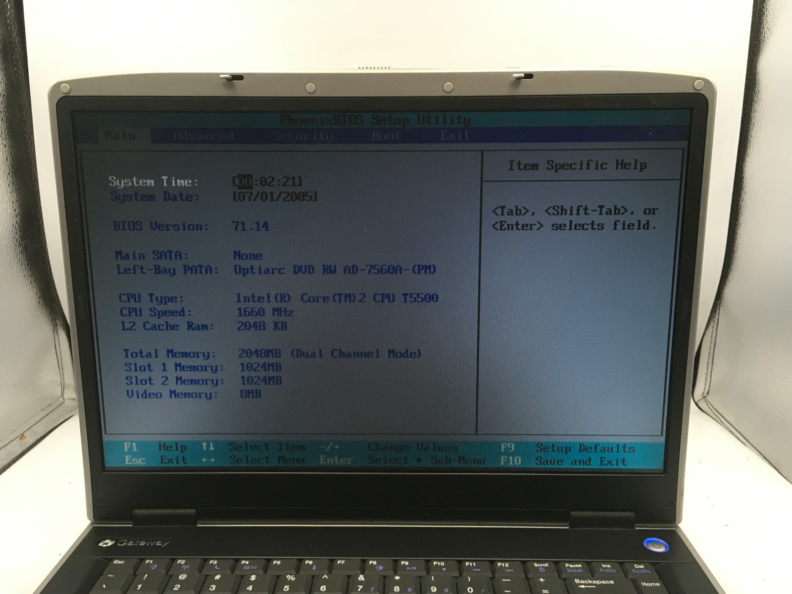 GATEWAY MA6 M465 E – BOOTS TO BIOS – INTEL 2 DUO T5500 – 2GB RAM – READ DESC -BB