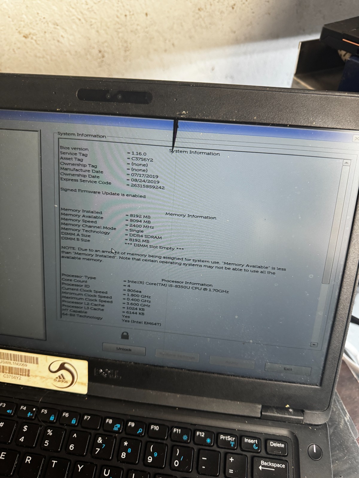 DELL LATITUDE 5490 Laptop w/ Intel Core i5-8350U 8GB RAM Repair #5919