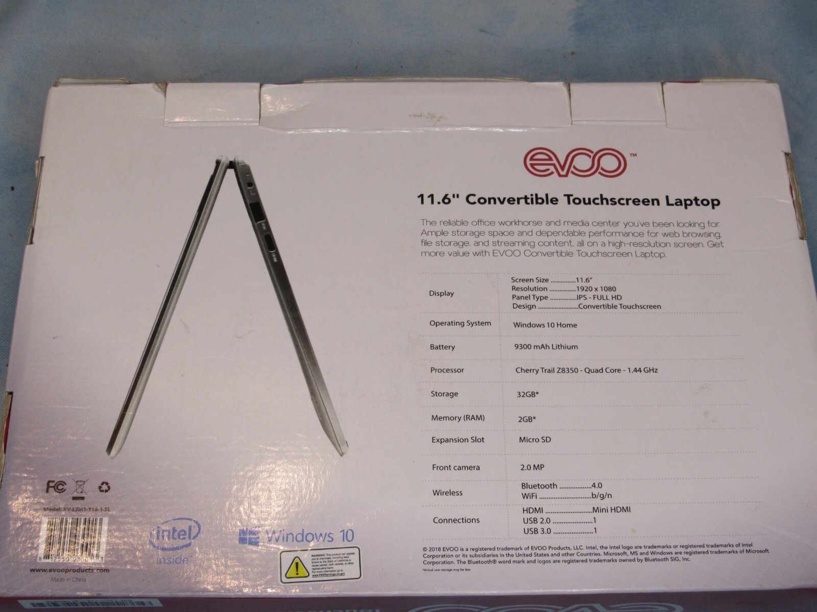 EV-L2in1-116-1-SL 11.6″ Convertable Touchscreen Laptop Quad Core 1.44GHz