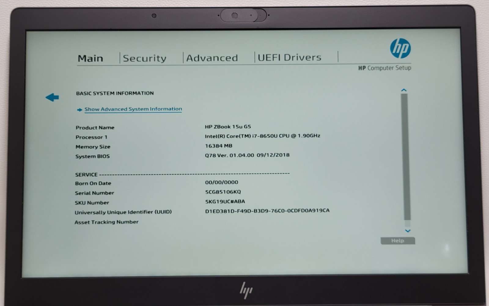 HP ZBook 15u G5 i7-8650U 16GB RAM 256GB SSD NO ADAPTER (UID TE2C960CFE)