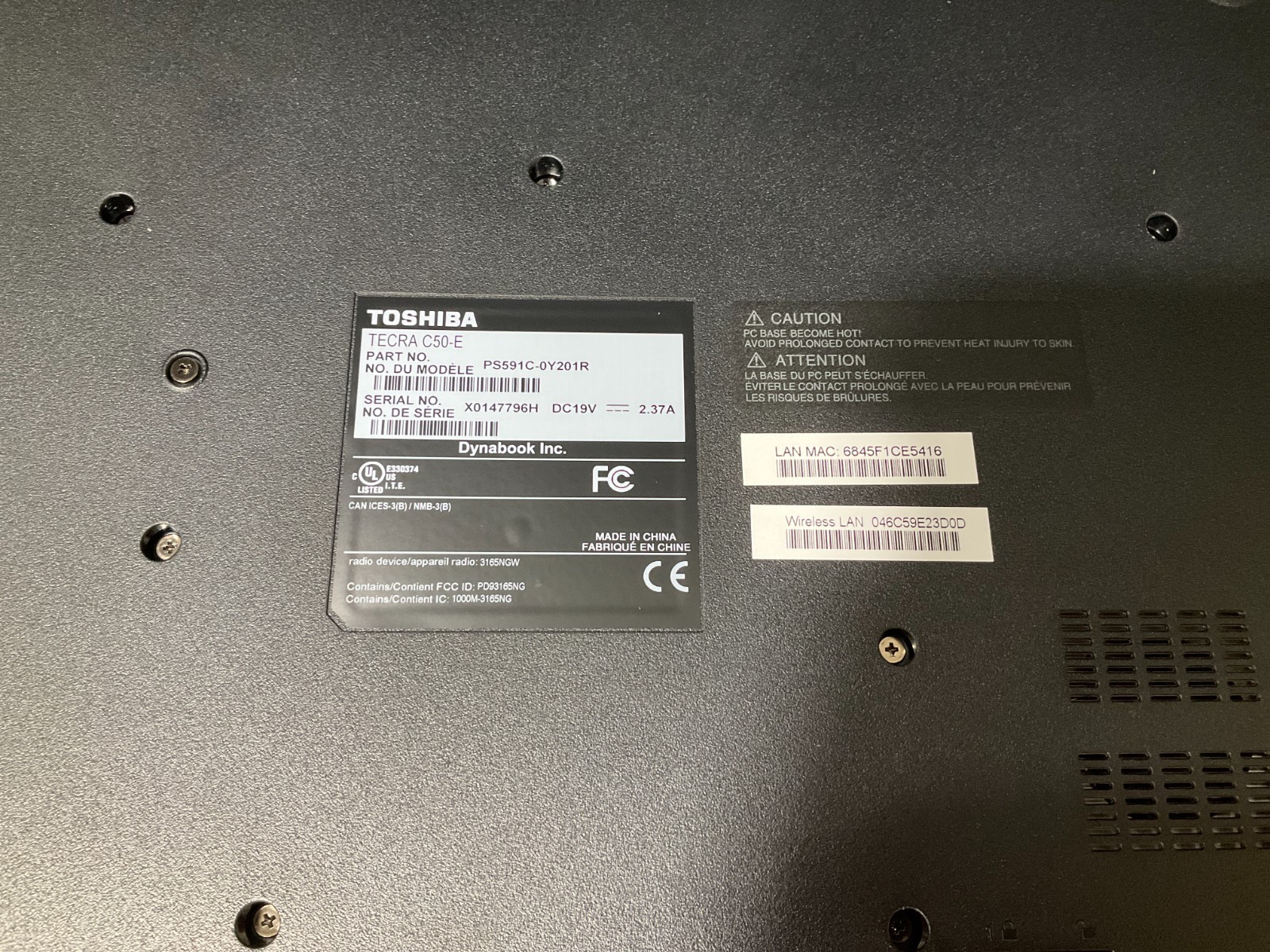 Dynabook Toshiba Tecra C50-E i3-8130U 8GB 1TB WiFiAC 15.6W W10P PS591C-0Y201R