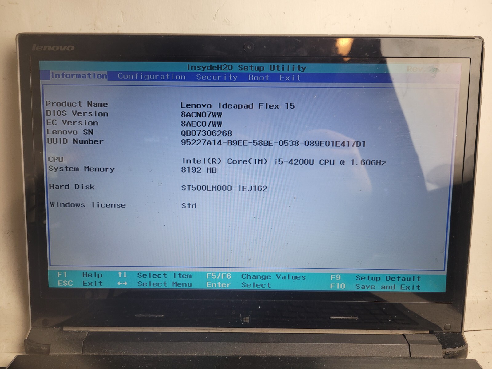 Lenovo IdeaPad flex 15 w/i5-4200U, 8GB RAM,500GB HDD, 15″ Laptop for Parts #1922