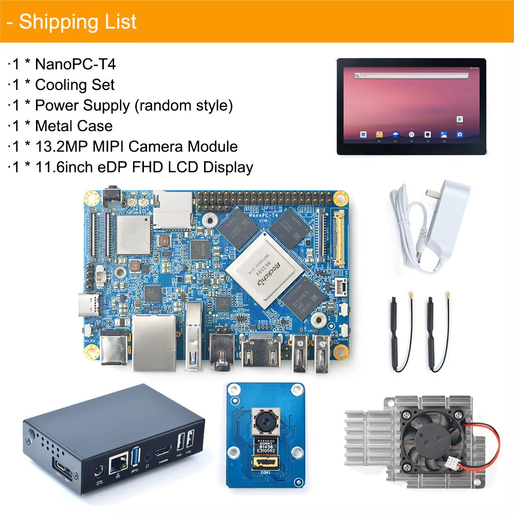 NanoPC-T4 ARM Development Board 4GB LPDDR3 RAM 16GB eMMC Rockchip RK3399 Dual-ba