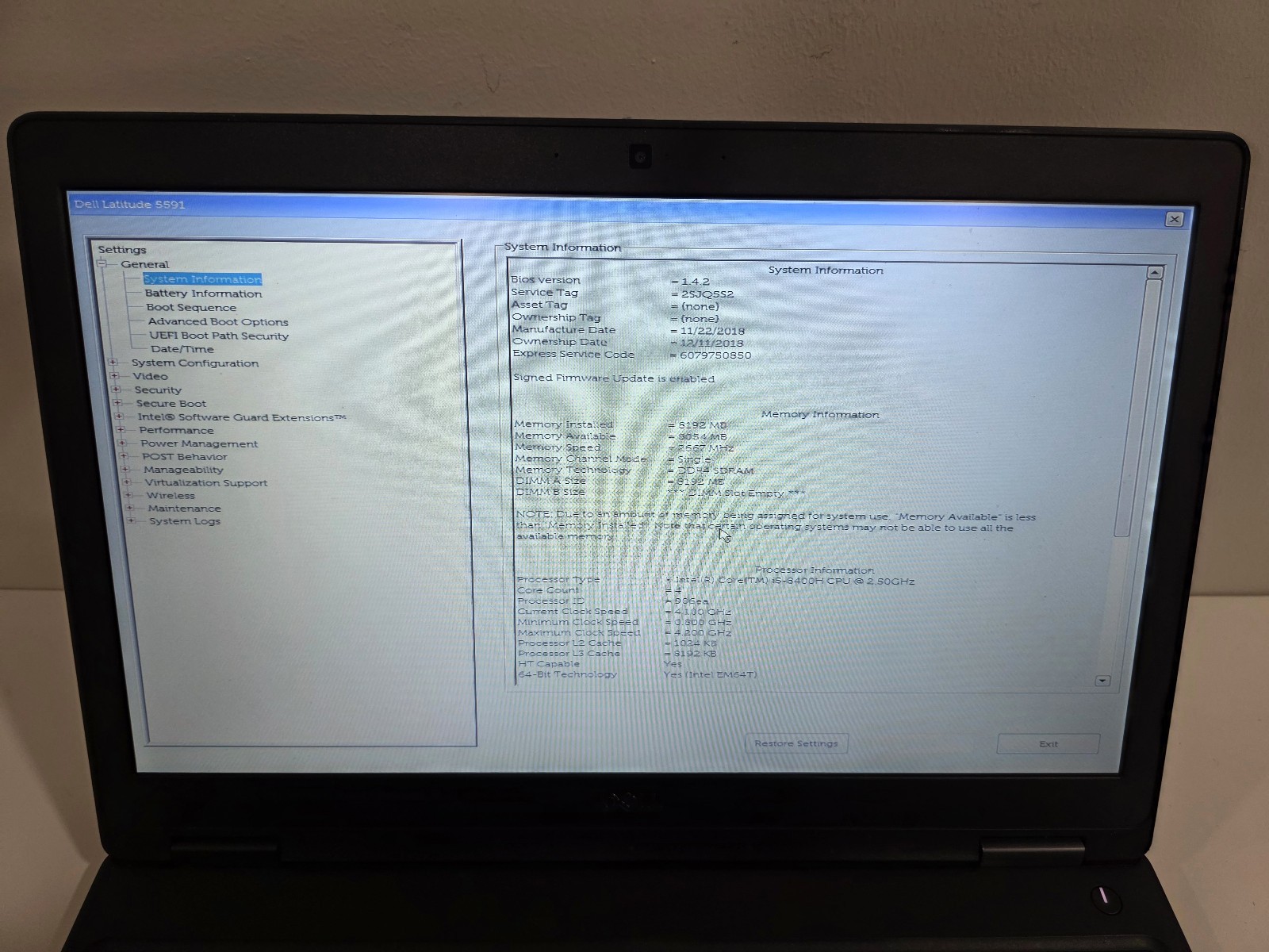 Dell Latitude 5591 i5-8400H 8GB 128GB SSD HD Webcam Windows 11 Laptop
