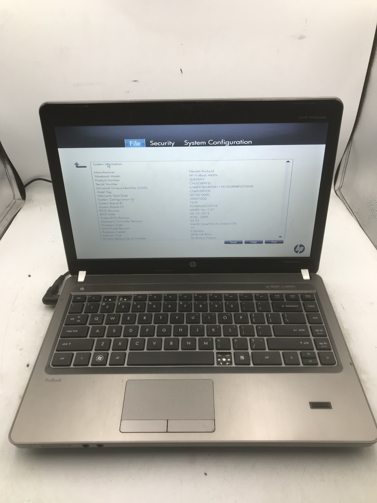 HP PROBOOK 4430s – BOOTS TO BIOS – INTEL I5 2450M – 4GB RAM -READ DESCRIPTION-BB
