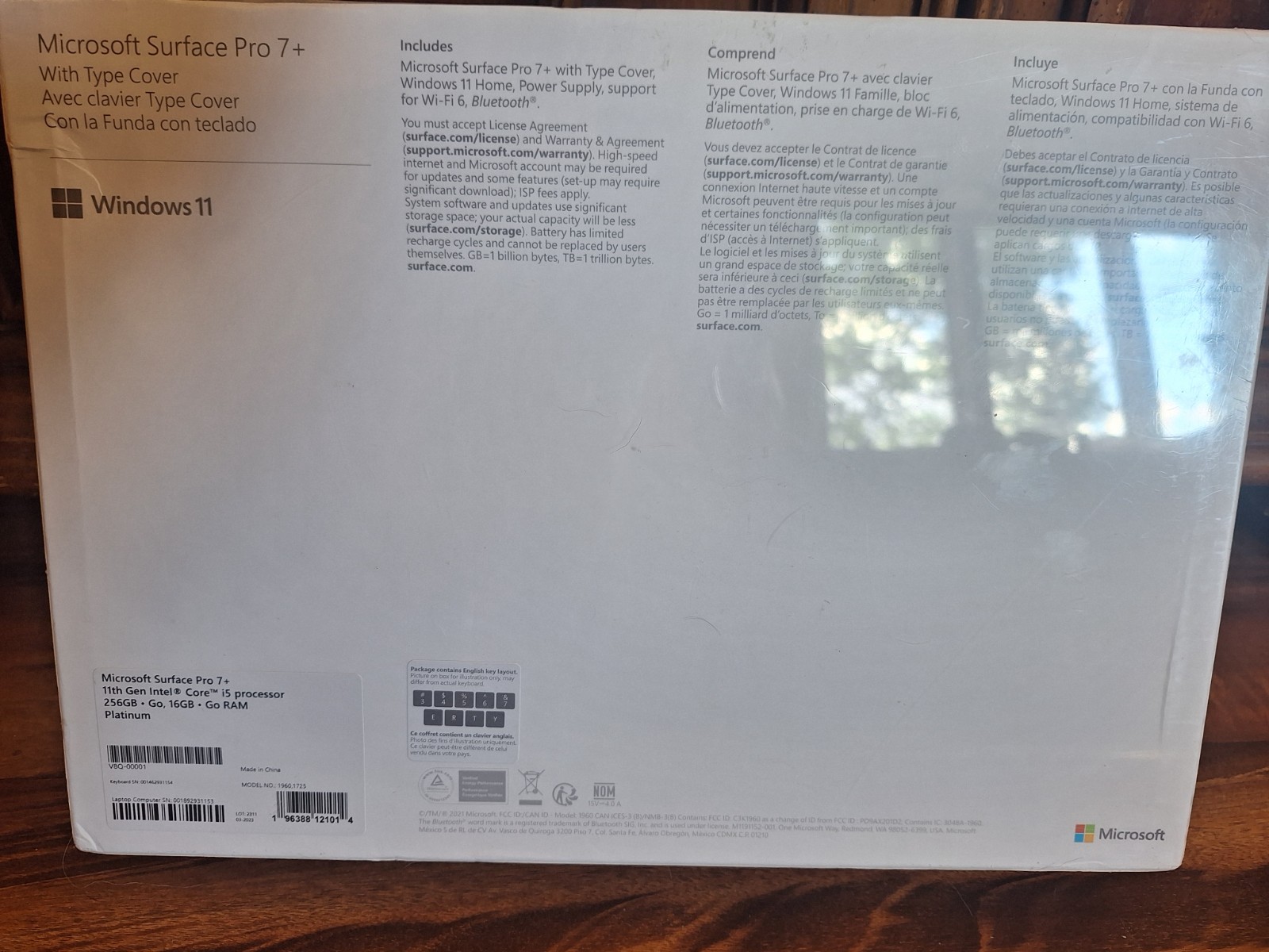 Microsoft Surface Pro 7+ i5 11th 256GB SSD 16GB Windows 11, Platinum +Type Cover