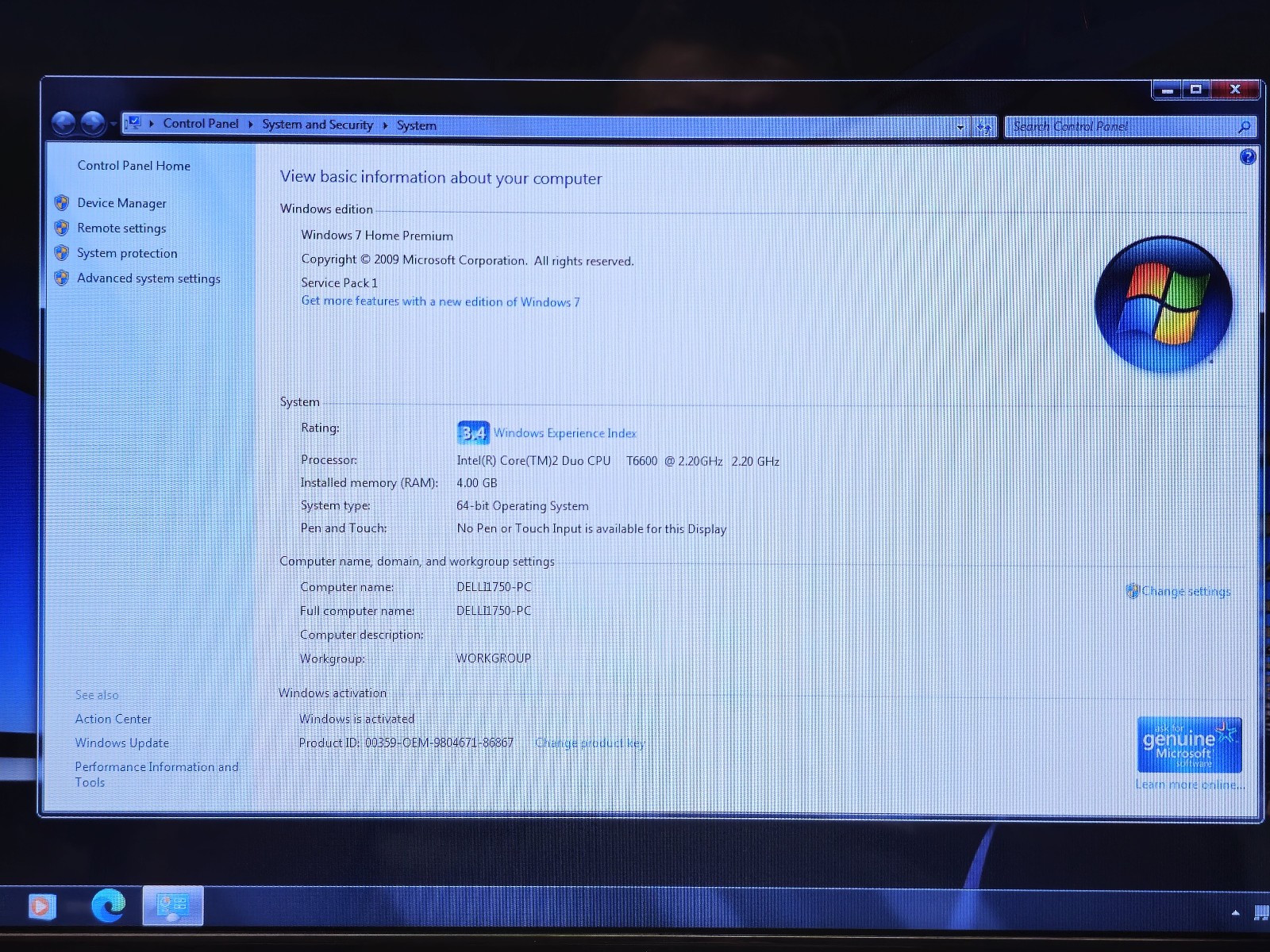 Dell Inspiron 1750 17.3″ Core2Duo T6600 + 4GB + 500GB + Windows 7 Home TESTED