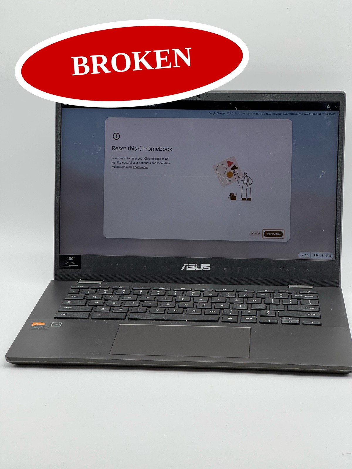 (BROKEN) ASUS Chromebook 14in FHD Laptop MediaTek Kompanio 520 4GB RAM 64GB