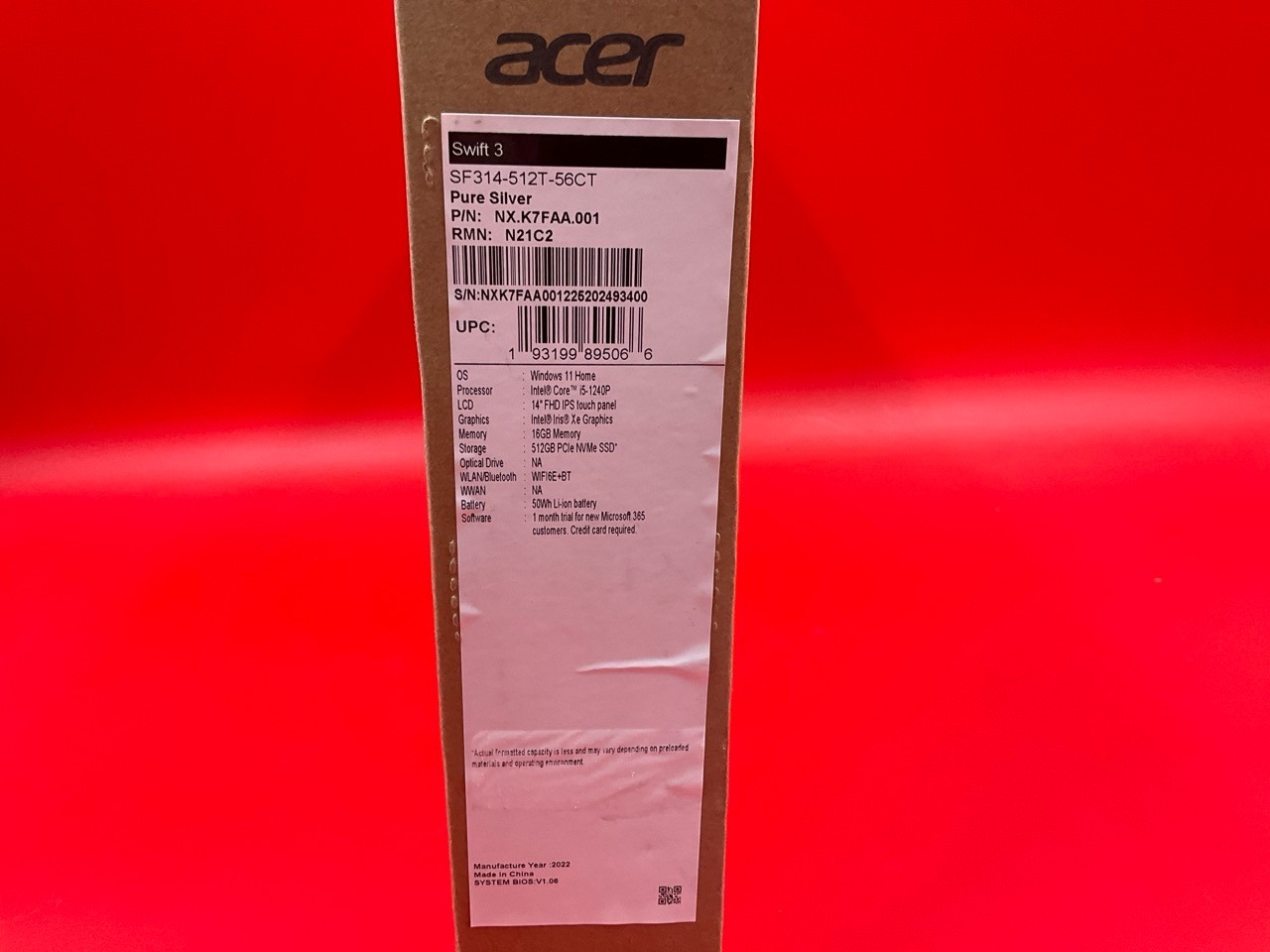 Acer Swift 3 SF314-512T-56cT i5-1240P 16GB 512GB BT5 WiFi6 14T W11H NX.K7FAA.001