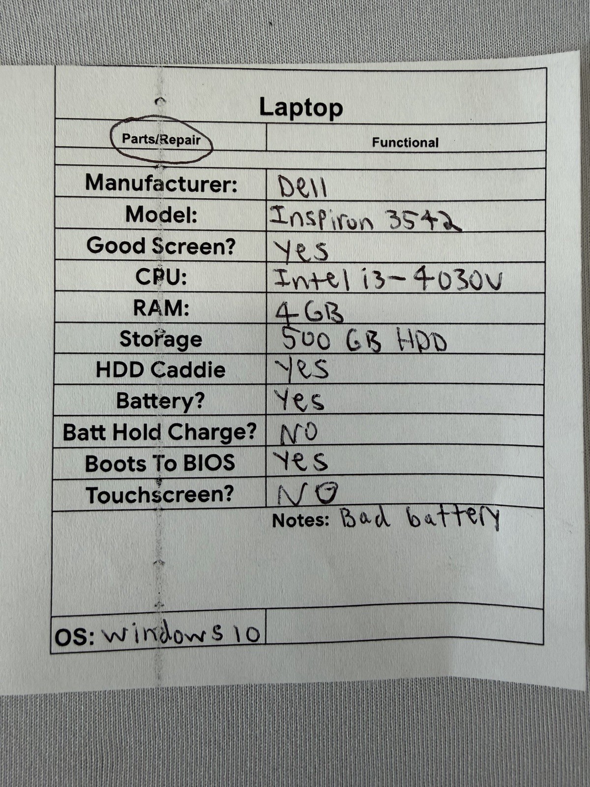 Dell Inspiron 3542 Laptop – Good Screen – Inteli3-4030U – Read Des