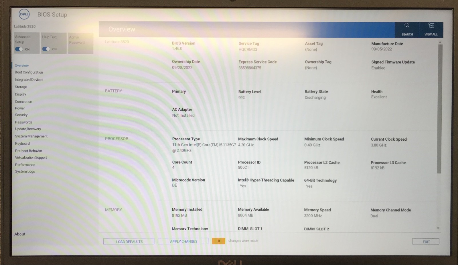 Dell Latitude 3520 15.6″ Laptop i5-1135G7 8GB RAM 256GB NVMe