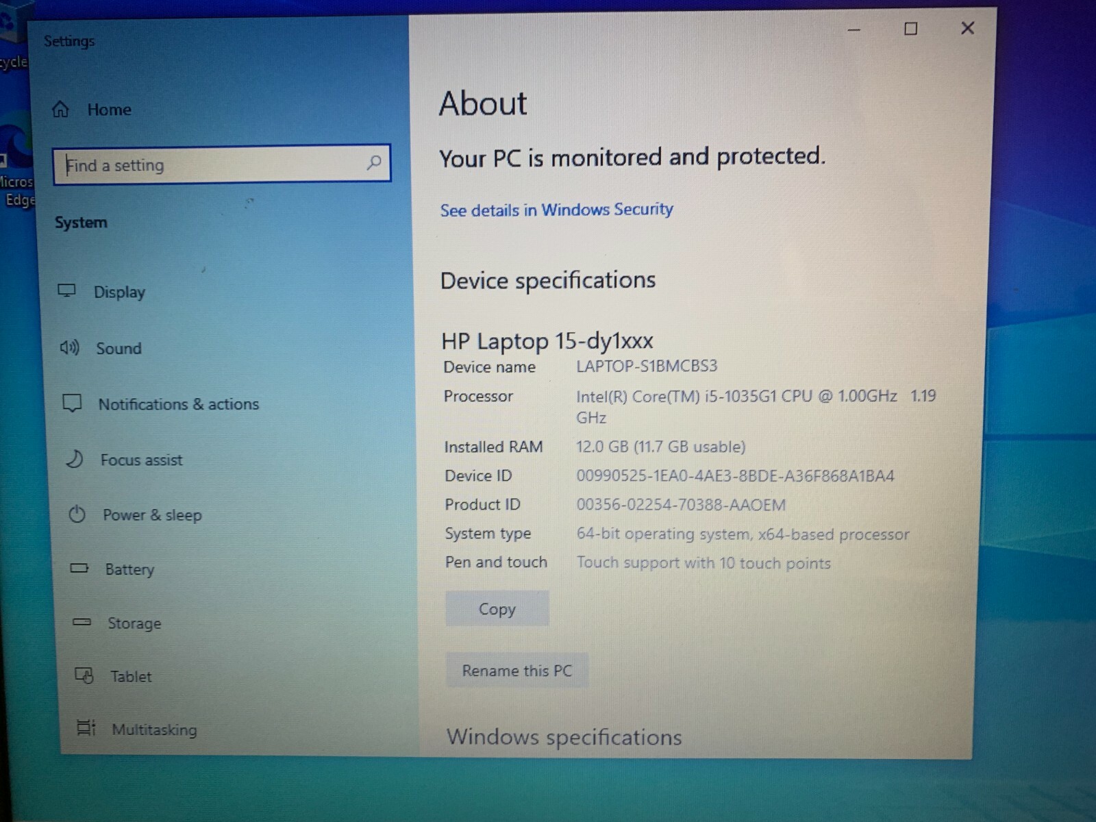 HP 15-dy1043dx 15.6″ Core i5-1035G1 1.0GHz 12GB 256GB SSD Win10