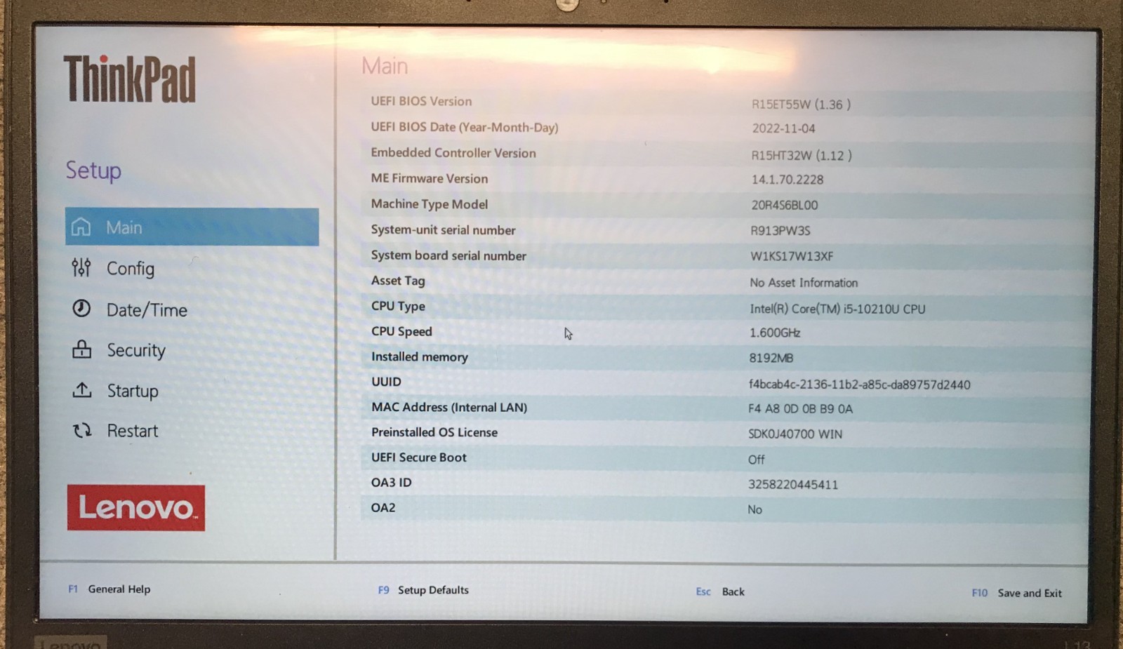 Lenovo ThinkPad L13 13.3″ Touch Laptop i5-10210U 8GB RAM 256GB NVMe, As Is