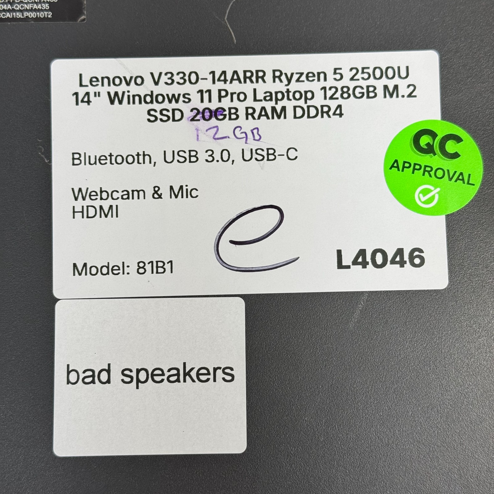 Lenovo V330-14ARR Ryzen 5 14″ Windows 11 Pro Laptop 128GB SSD 12GB *WEAR*