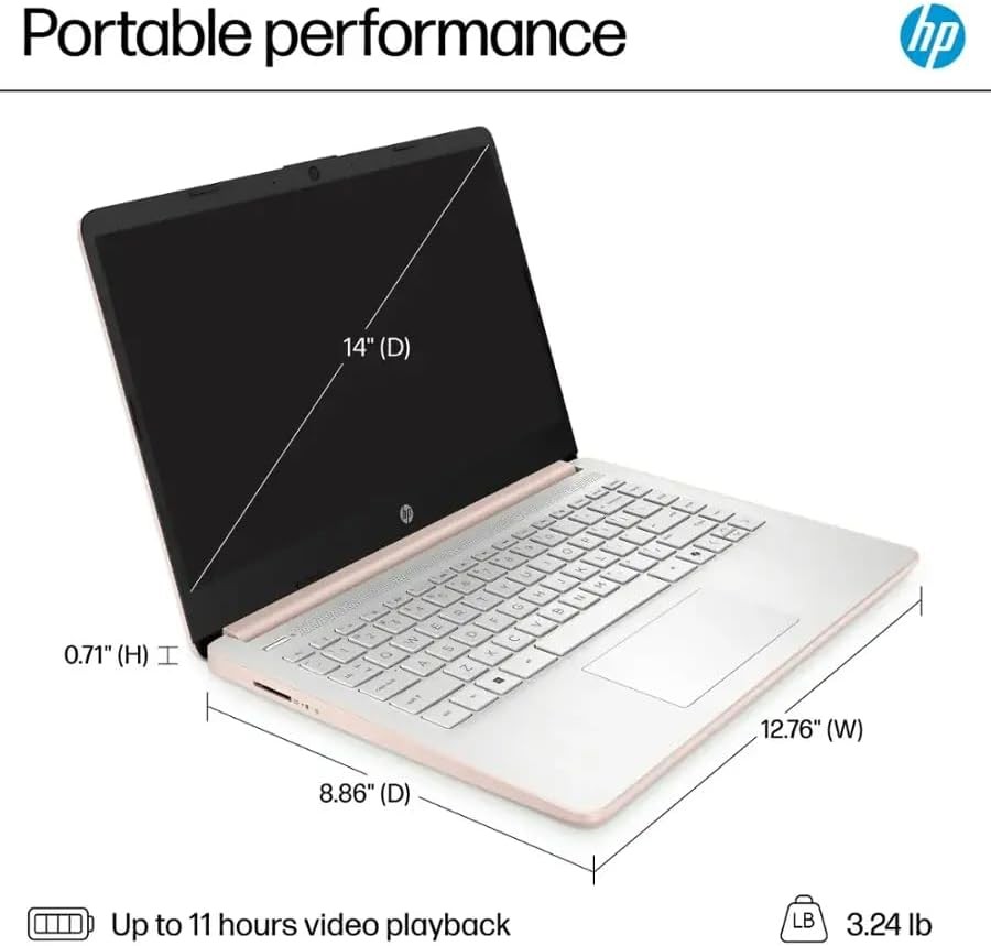 HP Student Laptop 14″ HD (1366 x 768) 4 core Intel N150 128eMMC UP TO 16GB RAM