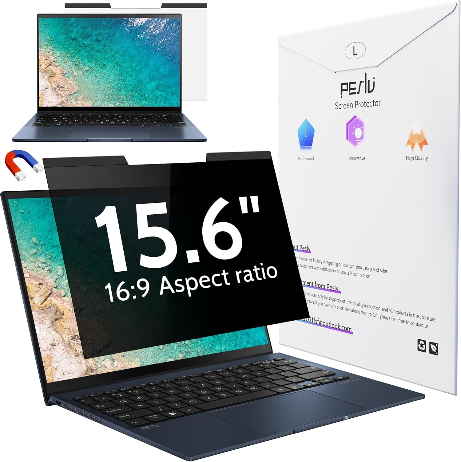 Magnetic Laptop Privacy Screen 15.6 inch for 16:9 Computer Monitor, Anti Glare S