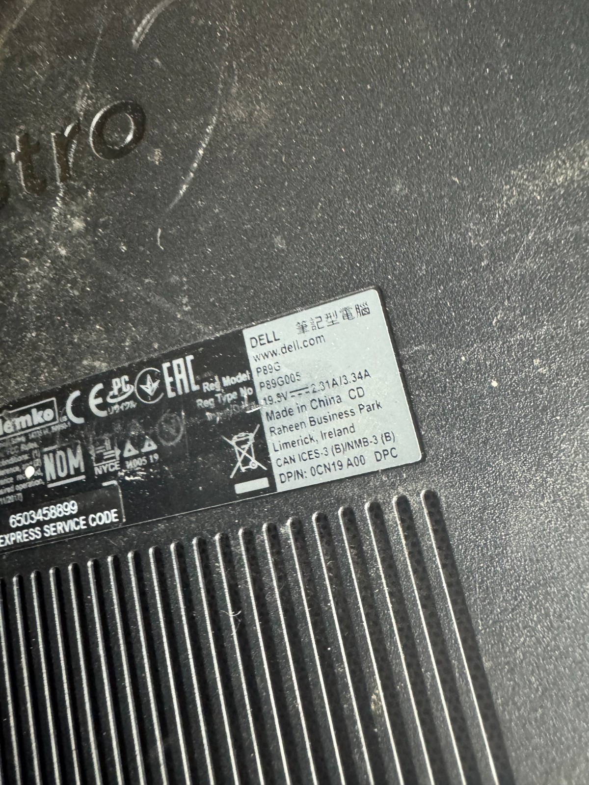 DELL VOSTRO P89G Core I5 10th Gen Laptop for Parts/Repair #5307