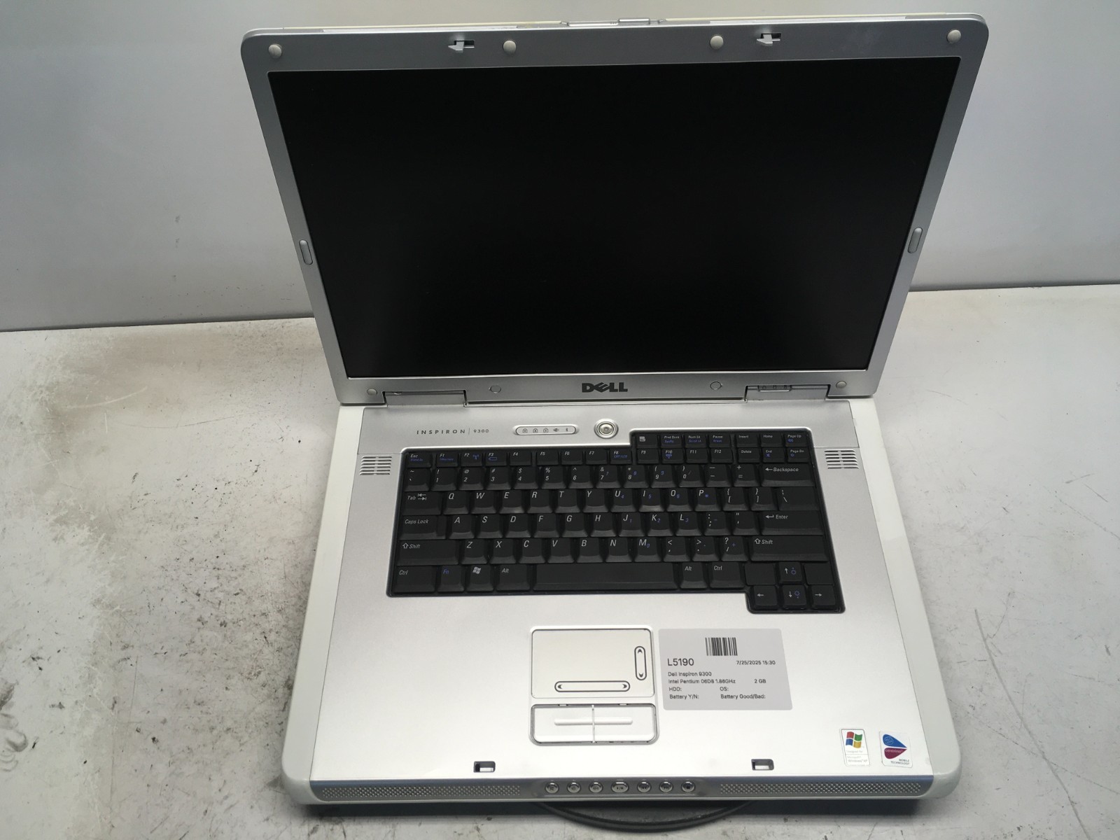 Dell Inspiron 9300 Intel Pentium 06D8 1.86GHz 2 GB NO HDD