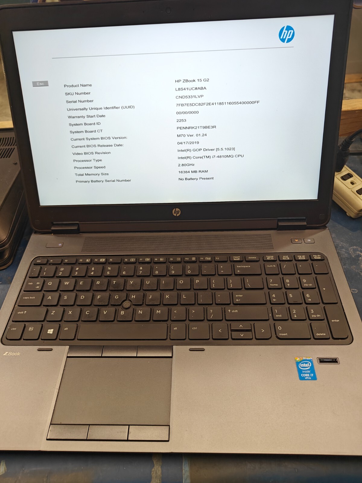 HP Zbook G2 i7 2.8Ghz/Tested screen/16mb Ram Missing parts(For parts only)