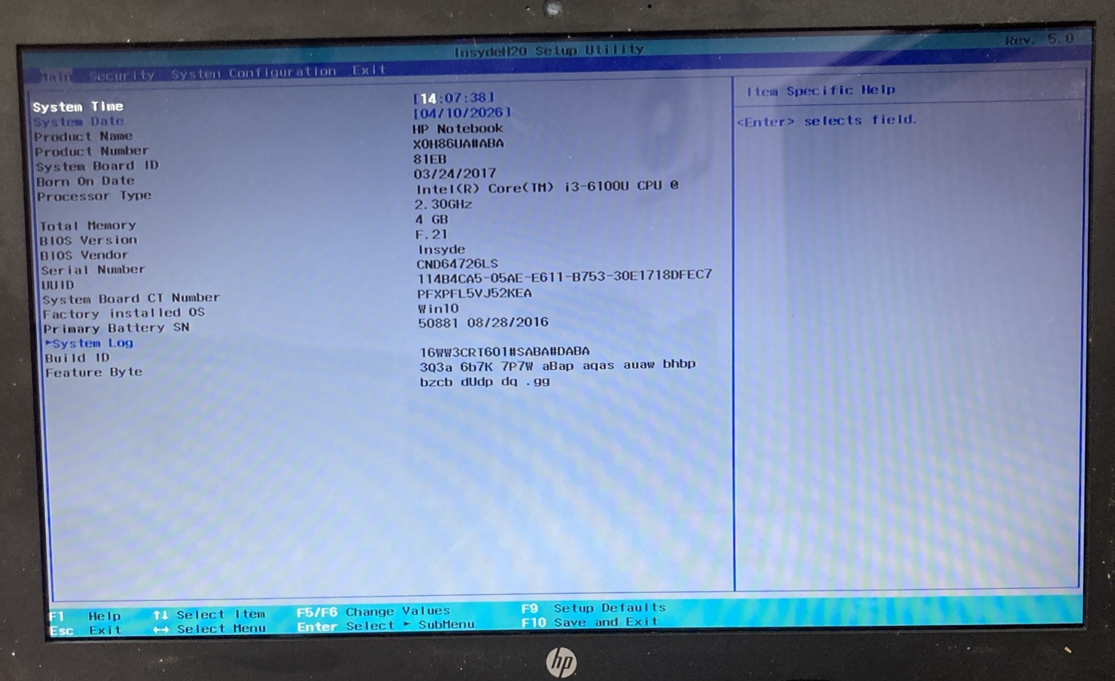 HP Notebook 15 Intel Core i3-6100U 2.3GHz no RAM/ HDD boot to BIOS