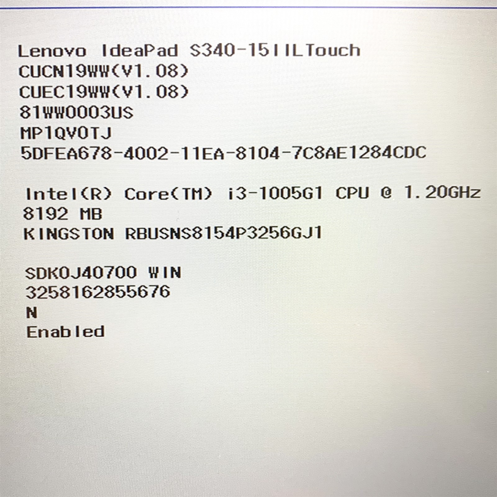 Lenovo Ideapad S340 15.5″ Touch FHD Intel i3-1005G1 1.20GHz 8GB 256GB NVMe Win11