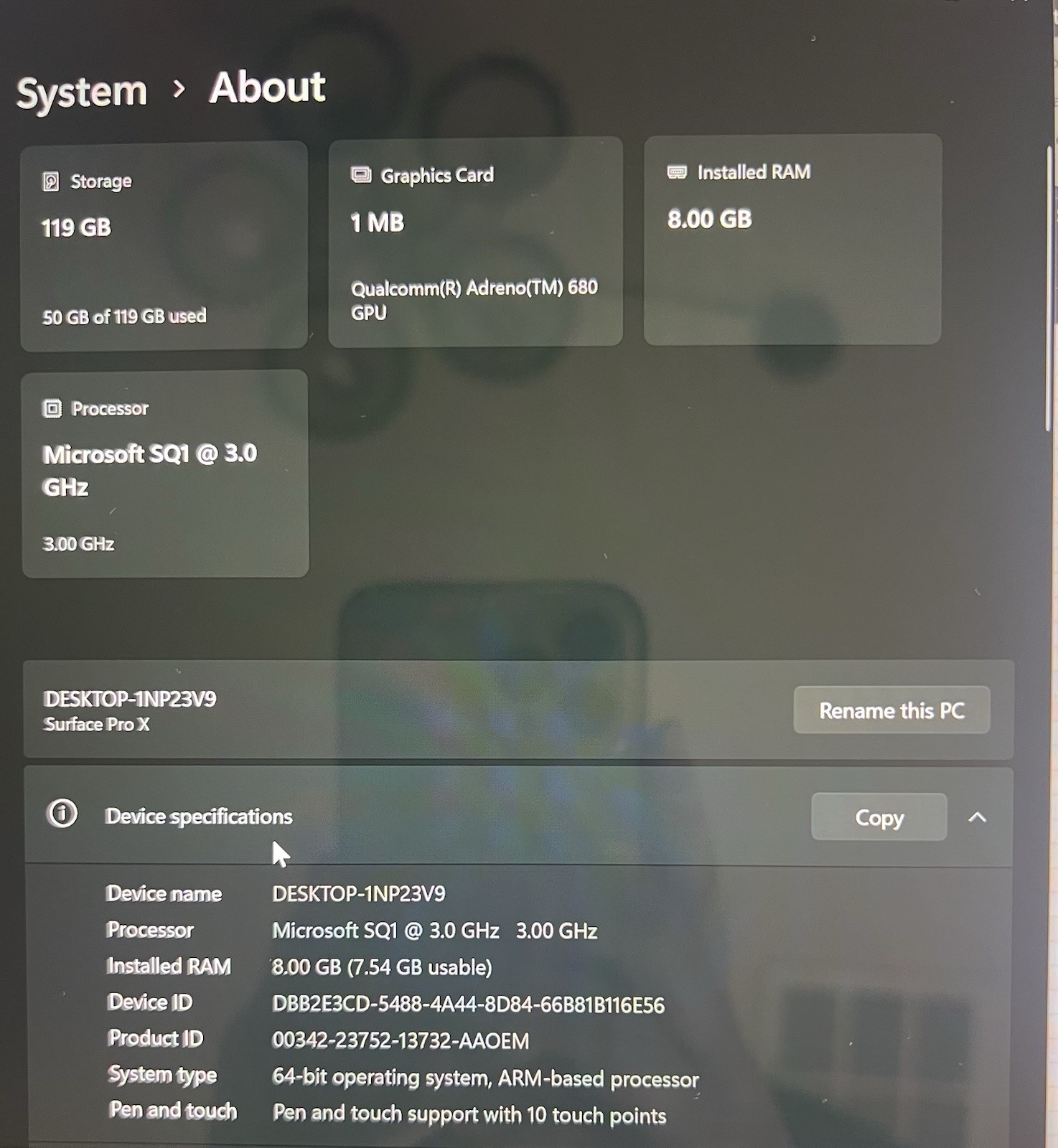 Microsoft Surface Pro x SQ1