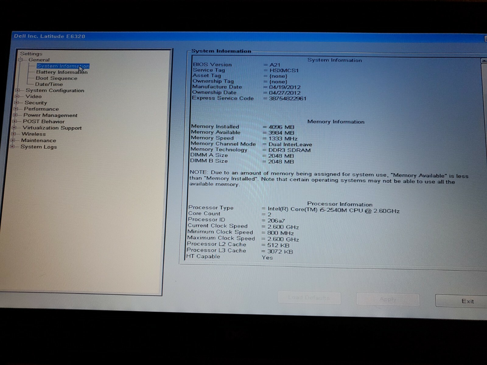 Dell Latitude E6320 Laptop 2.50GHz Intel Core i5-2520M